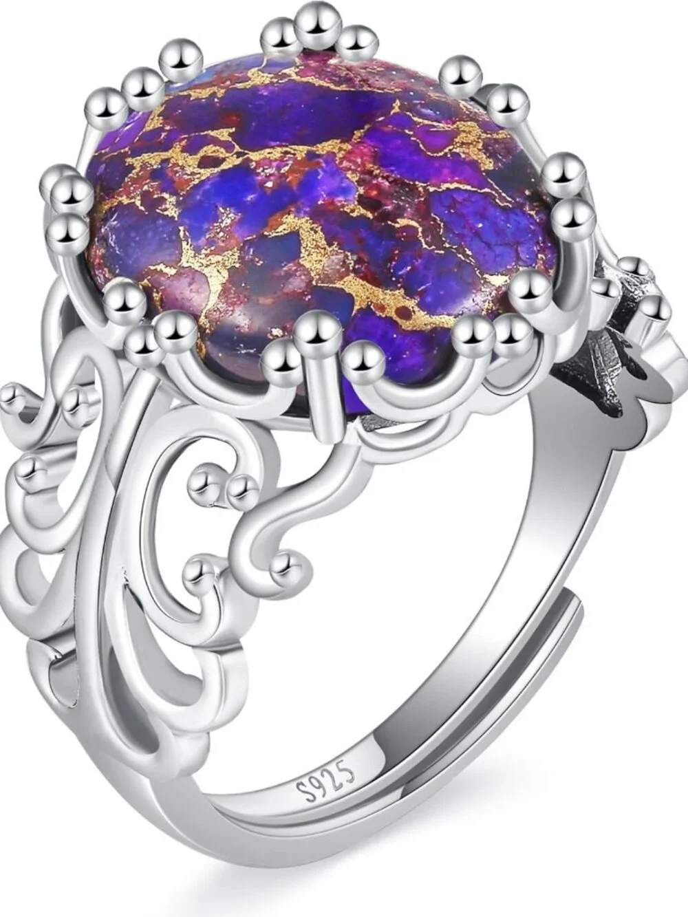 Turquoise Adjustable Ring for Women - Vintage 925 Sterling Silver Filigree